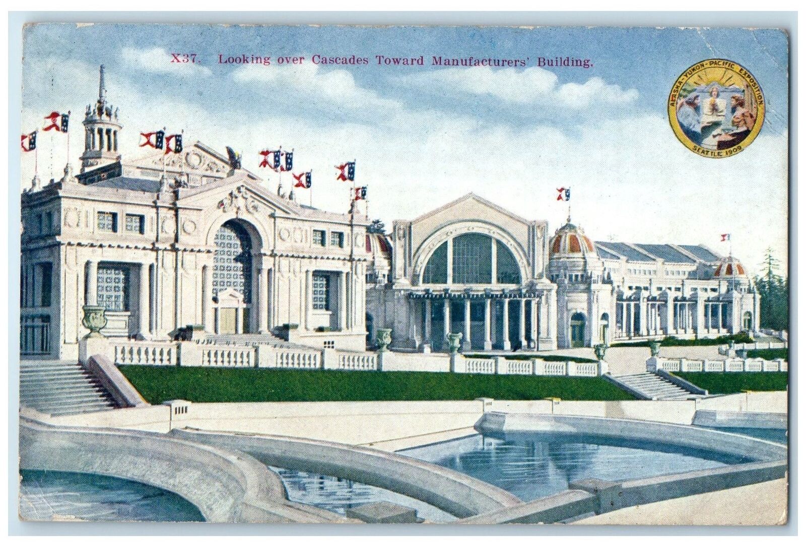 1913 Looking Over Cascades Toward Manufactures Seattle Washington Expo Postcard
