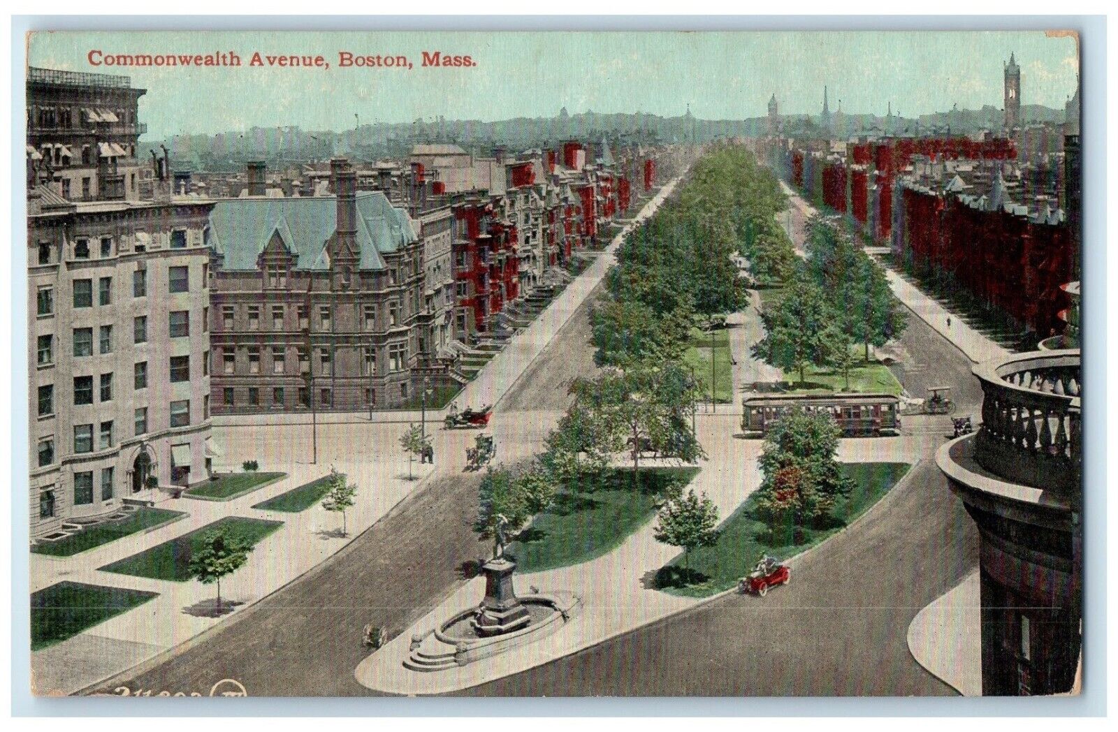 1910 Commonwealth Avenue Exterior Building Trolley Boston Massachusetts Postcard