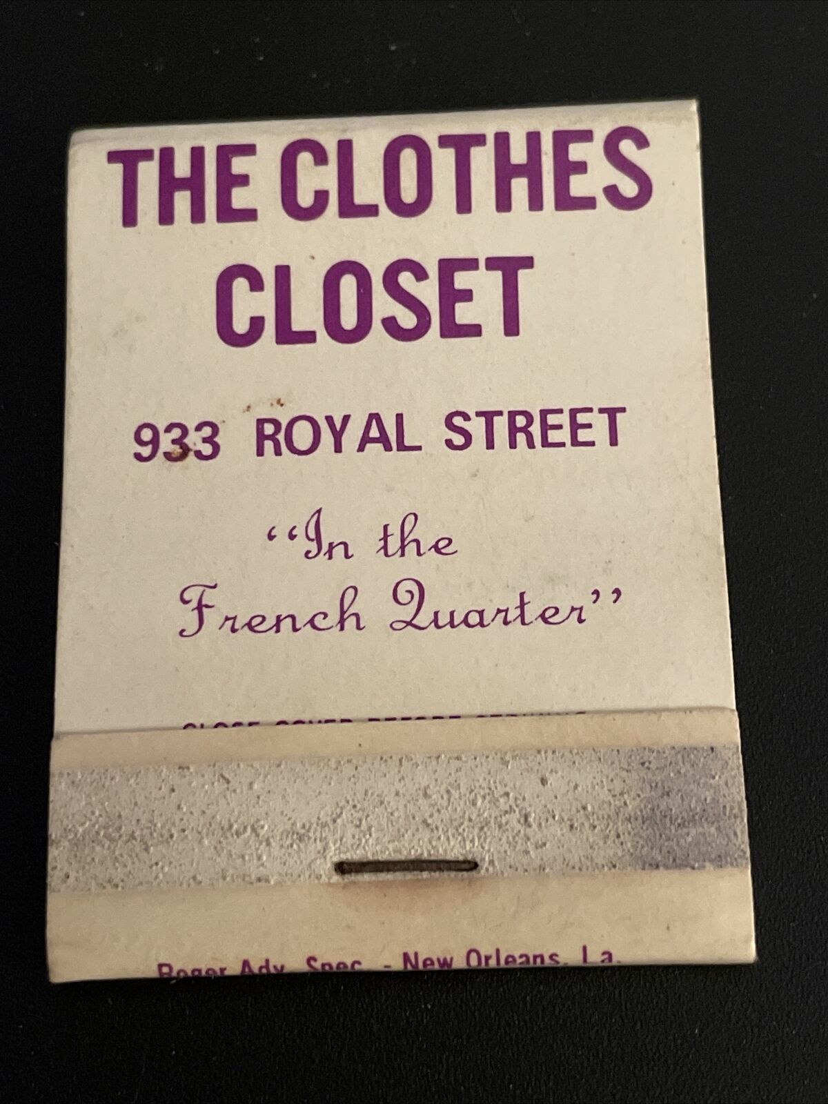 Vintage Matchbook The Clothes Closet French Quarter New Orleans Tobacco Matches