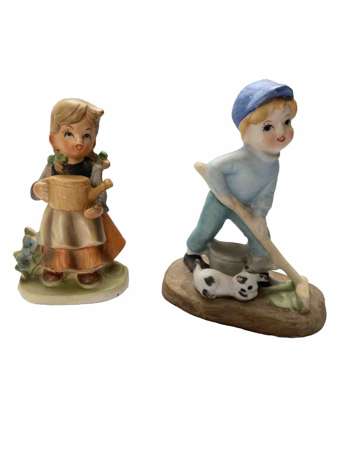 Vintage Pair Of Bisque Porcelain Figurines Boy And Girl