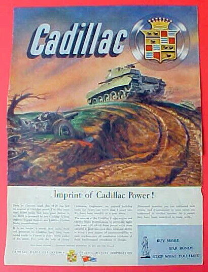 Vintage 1945 Cadillac Power WWll U S Army M 24 Tank Cannon Original ART Print Ad