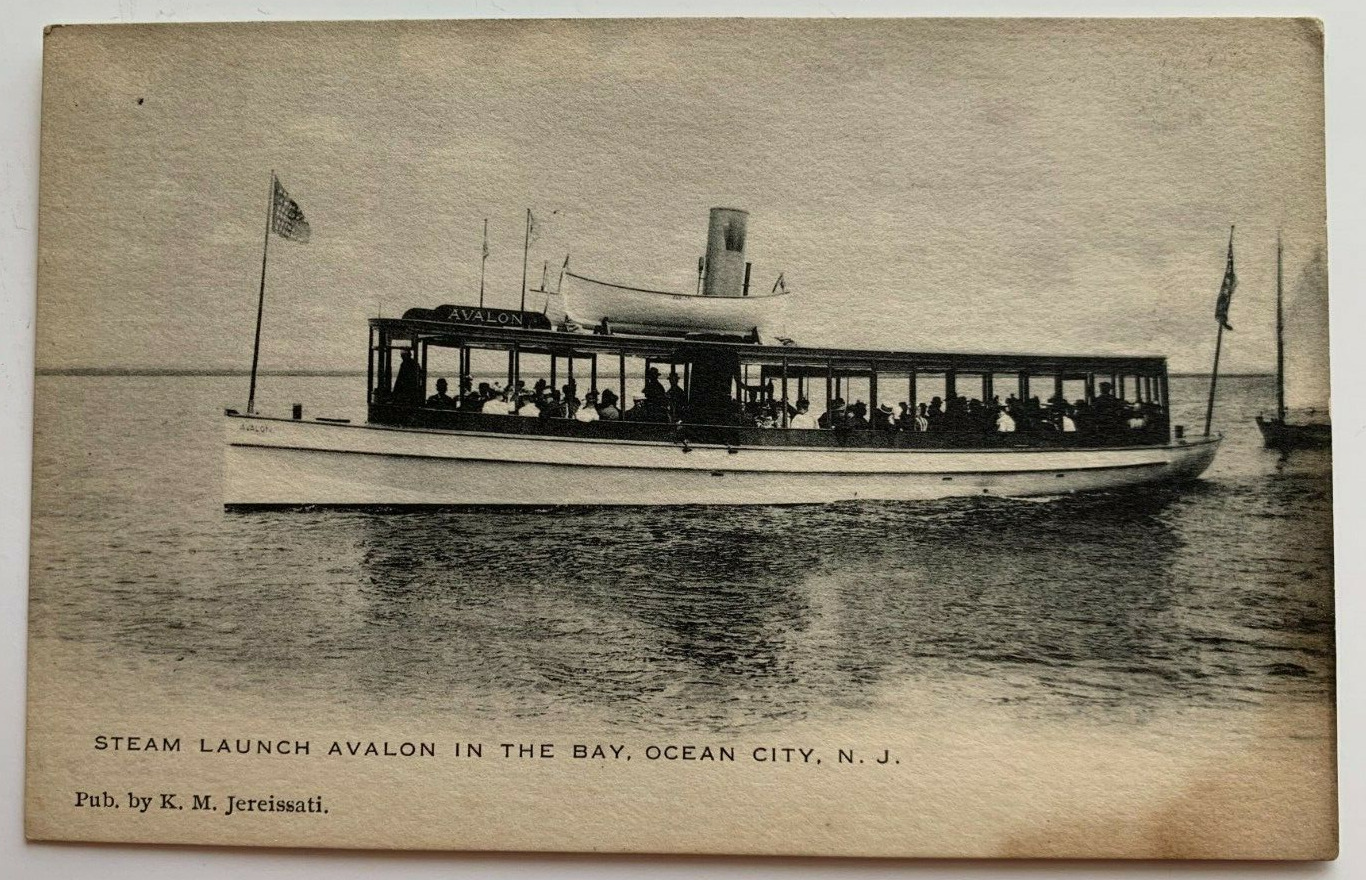 ca 1900s NJ Postcard Ocean City New Jersey Steam Launch Avalon in Bay steamboat