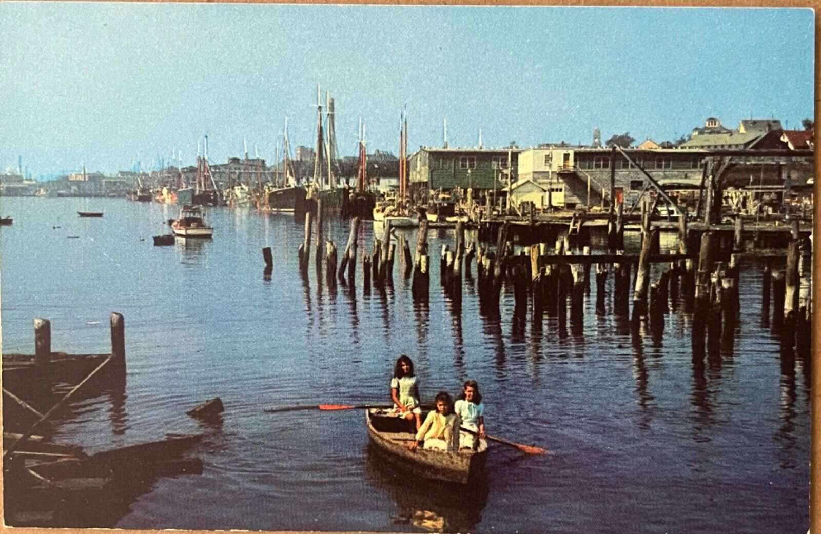 Gloucester MA Ship Port Girls in Boat Massachusetts Vintage Postcard c1960