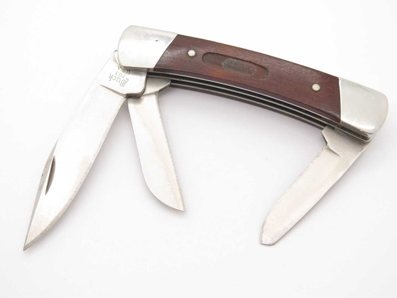 Buck Script 703 Colt 3 Blade Canoe Stockman Folding Pocket Knife Wood Handle