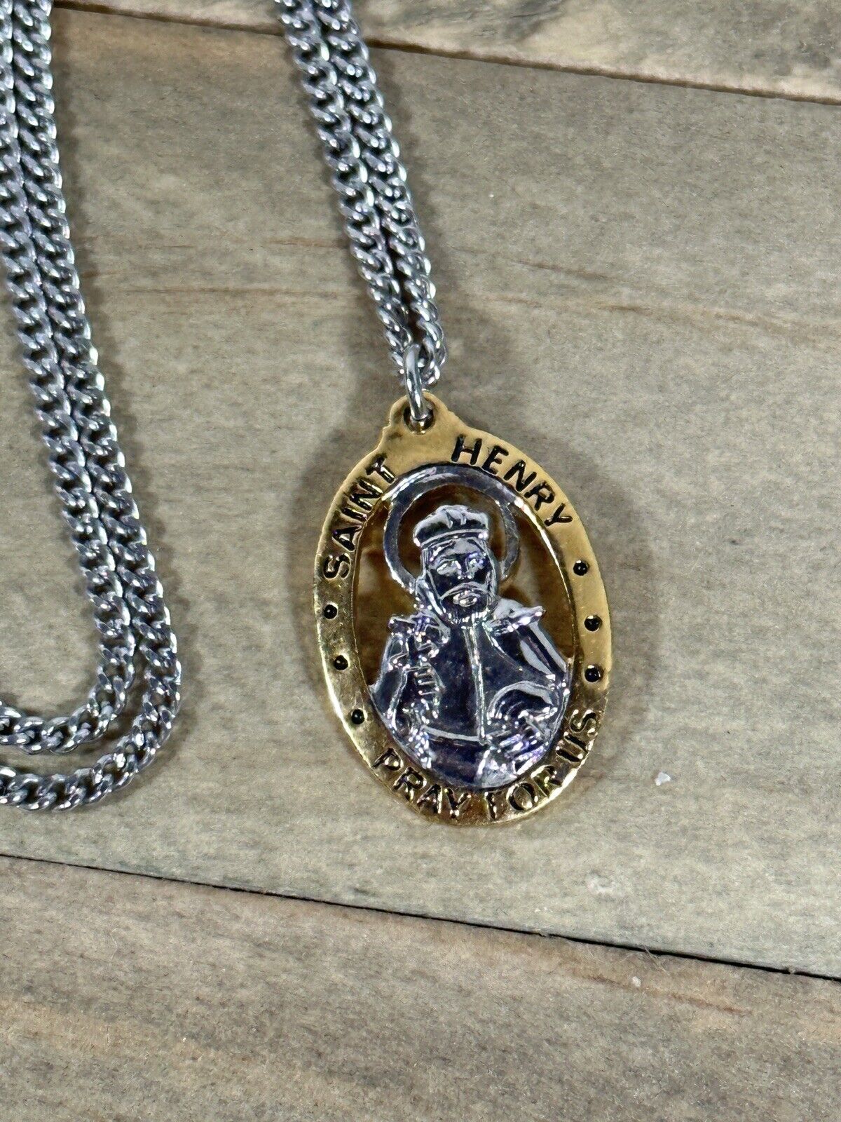 St. Henry Medal Necklace Silver/Gold Patron Childless/Handicapped, Confirmation