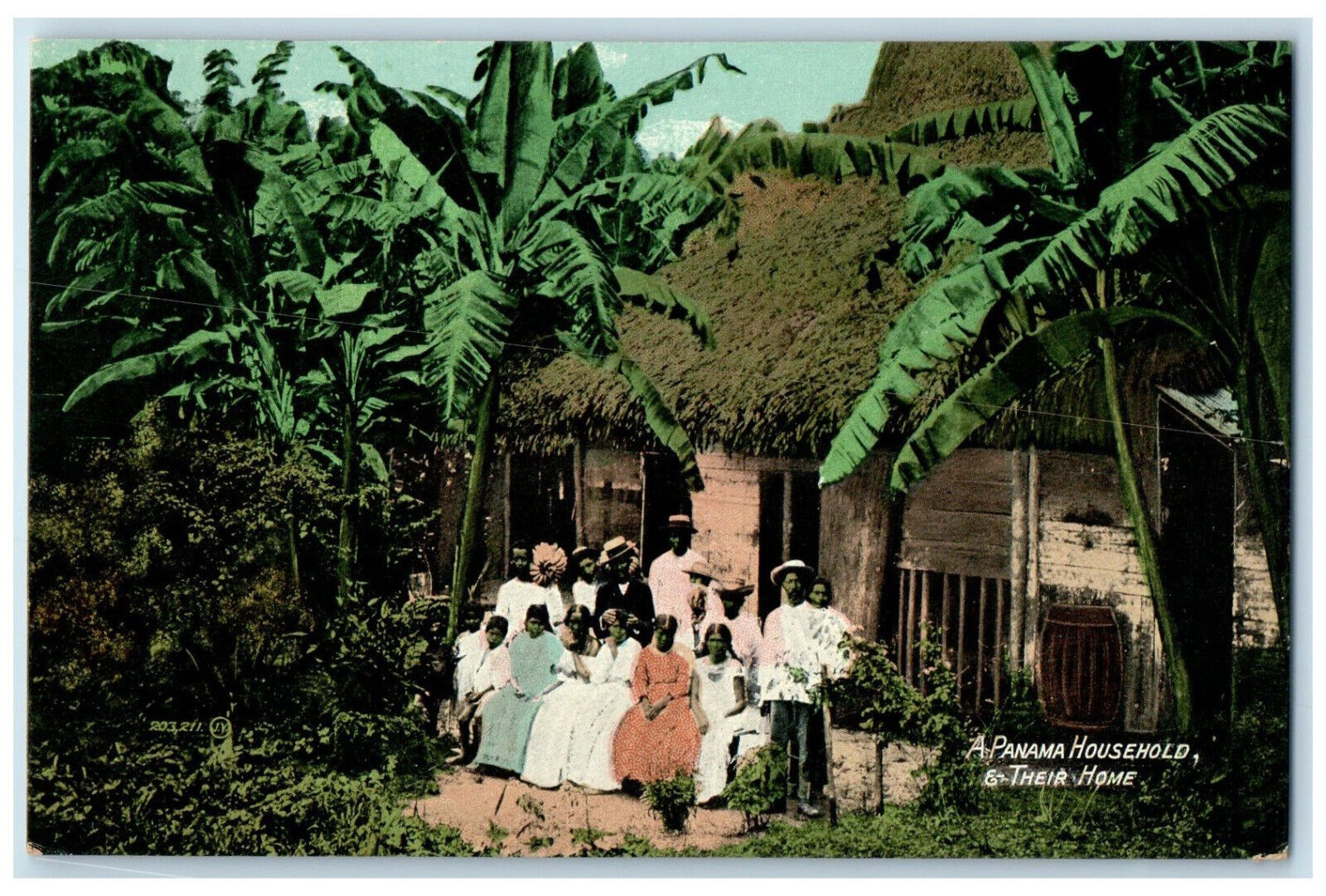 c1910 Men Wearing Hat A Panama Household and Their Home Unposted Postcard