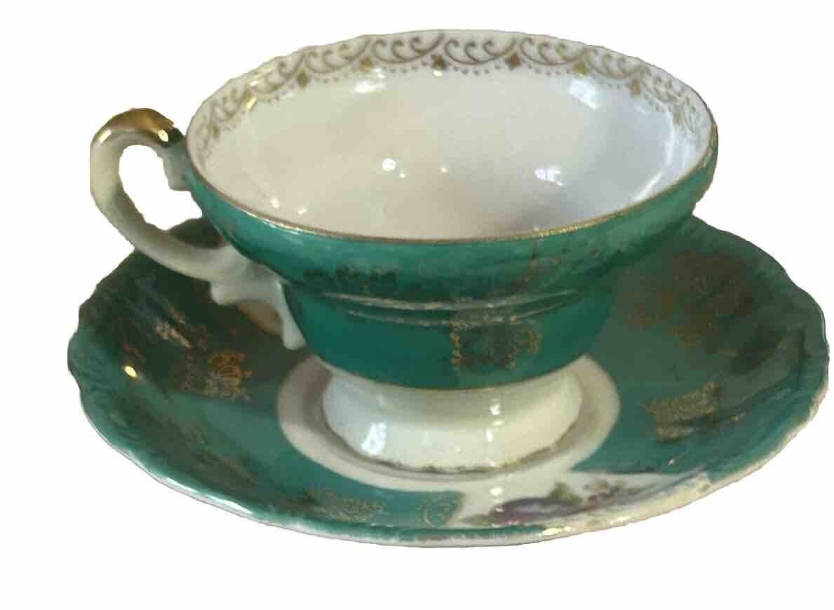 Vintage Forest Green Tea Cup And Saucer From Japan 