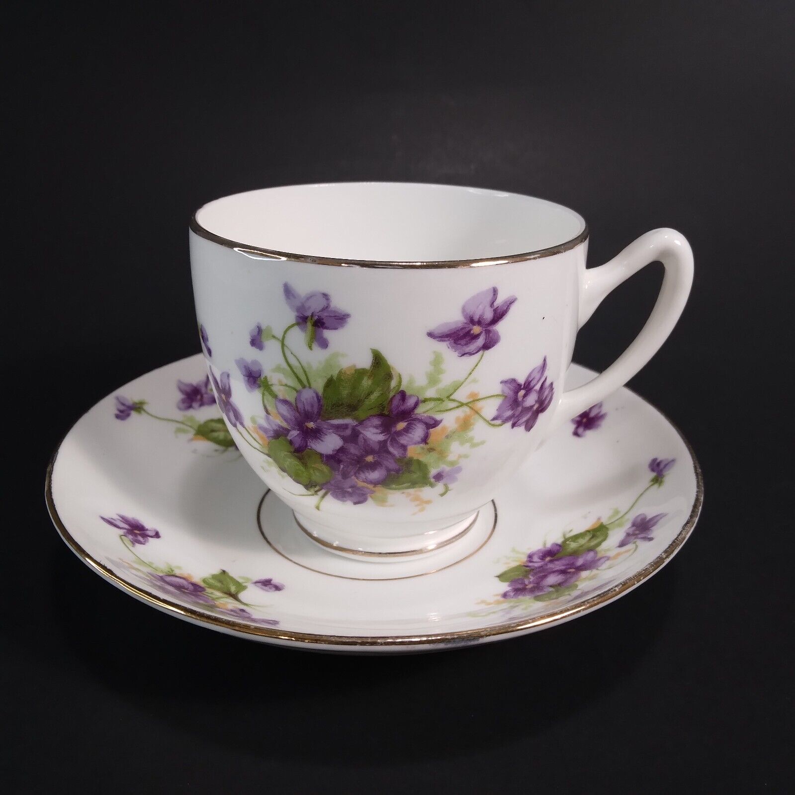 Vintage Victorian Teacup  Saucer Duchess England Purple Violet Floral Bone China