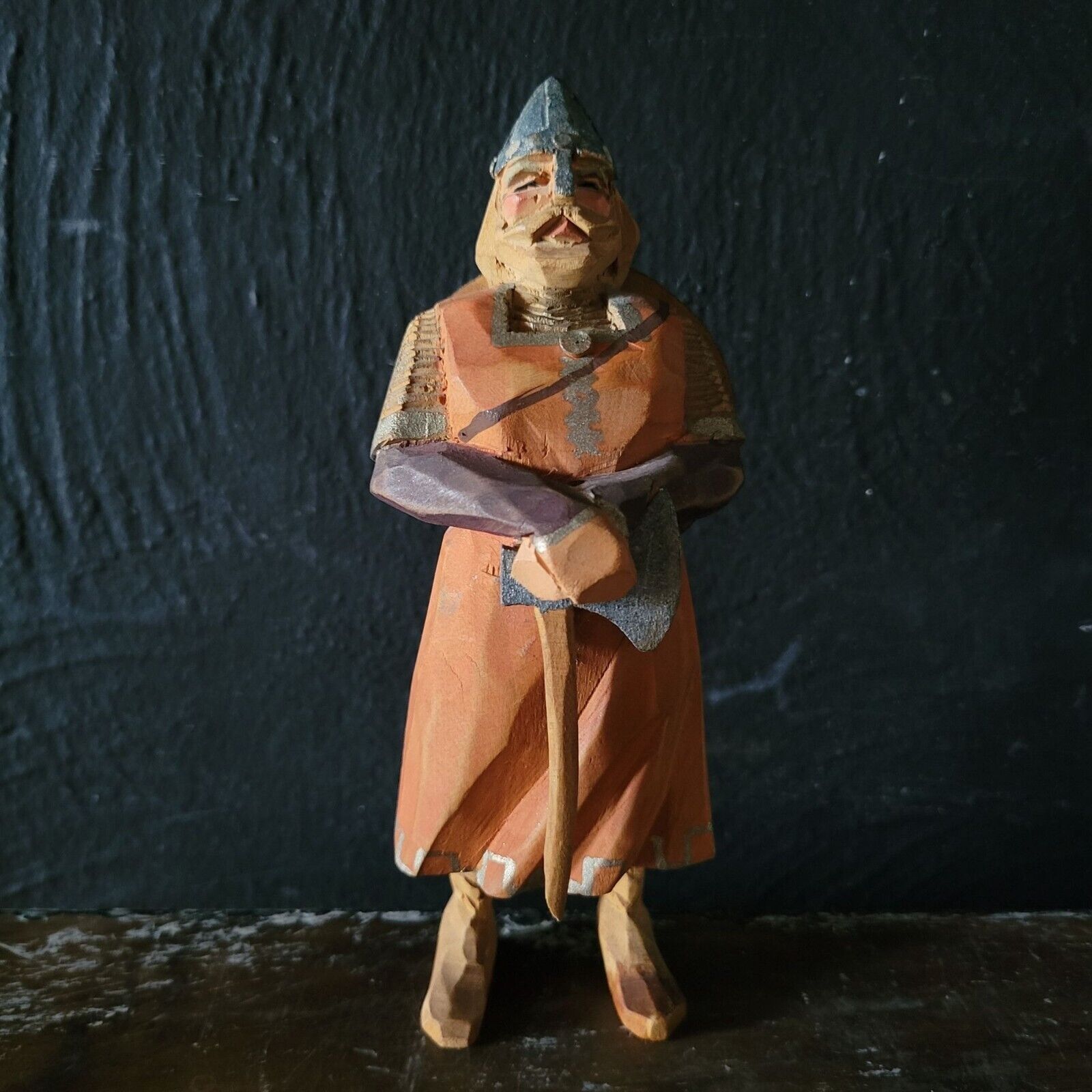 Vintage Hand Painted, Hand Carved Viking Figure, Norse Figurine