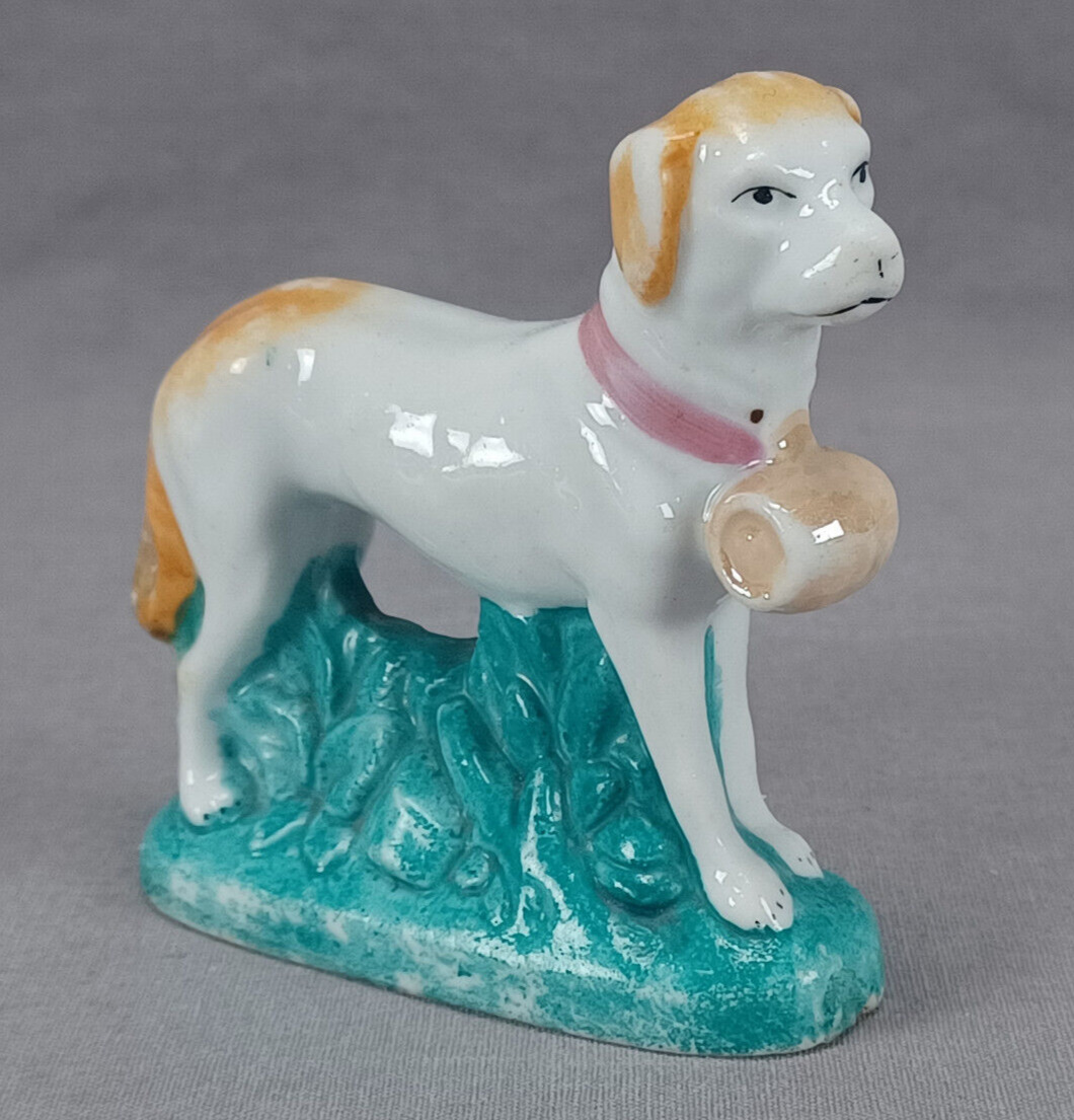French / German Hand Painted Hard Paste Porcelain Dog Figurine Circa 1830-1850s