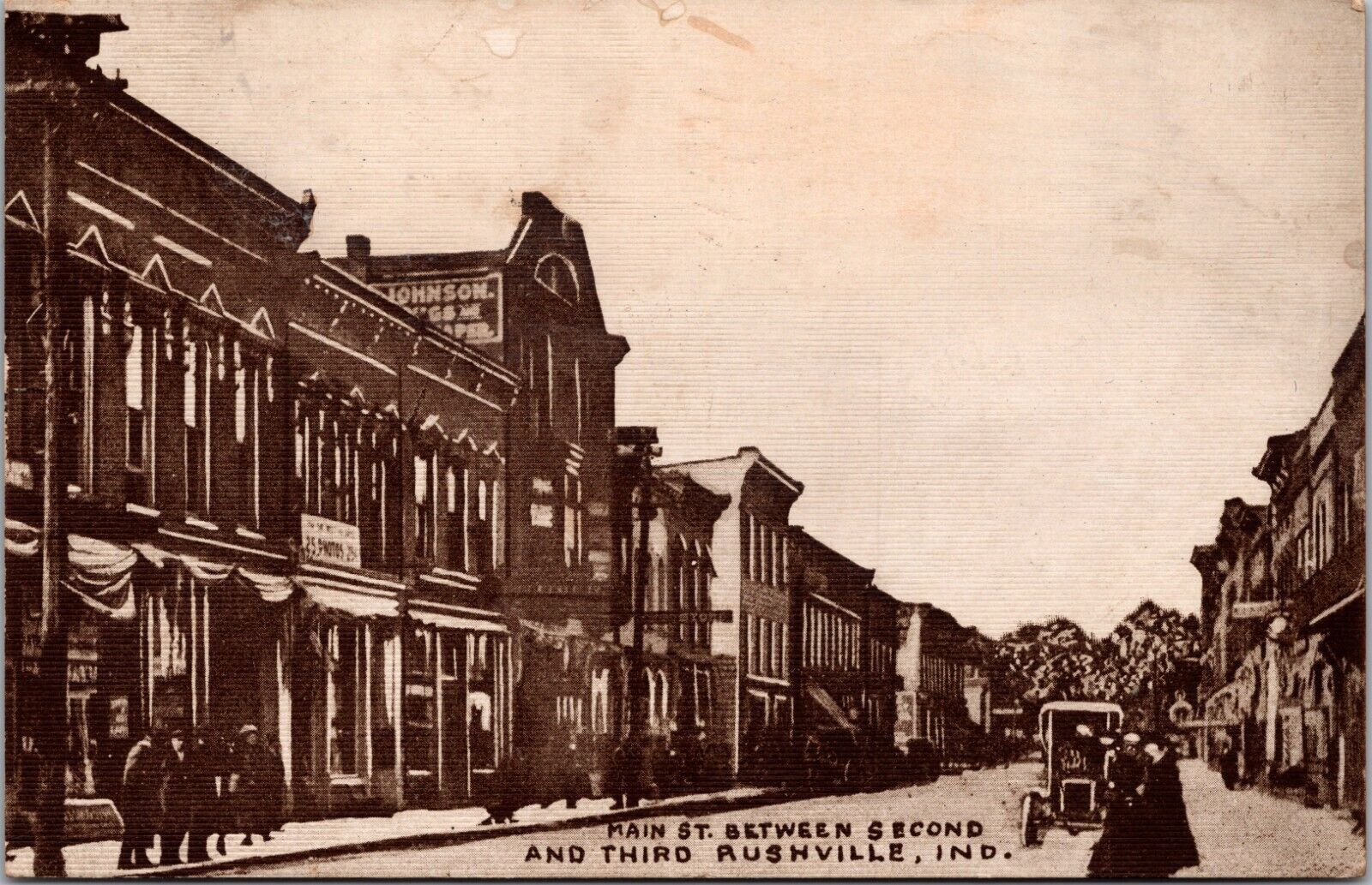 1911 Antique Postcard Main Street Between 2nd & 3rd Rushville Indiana Rush IN