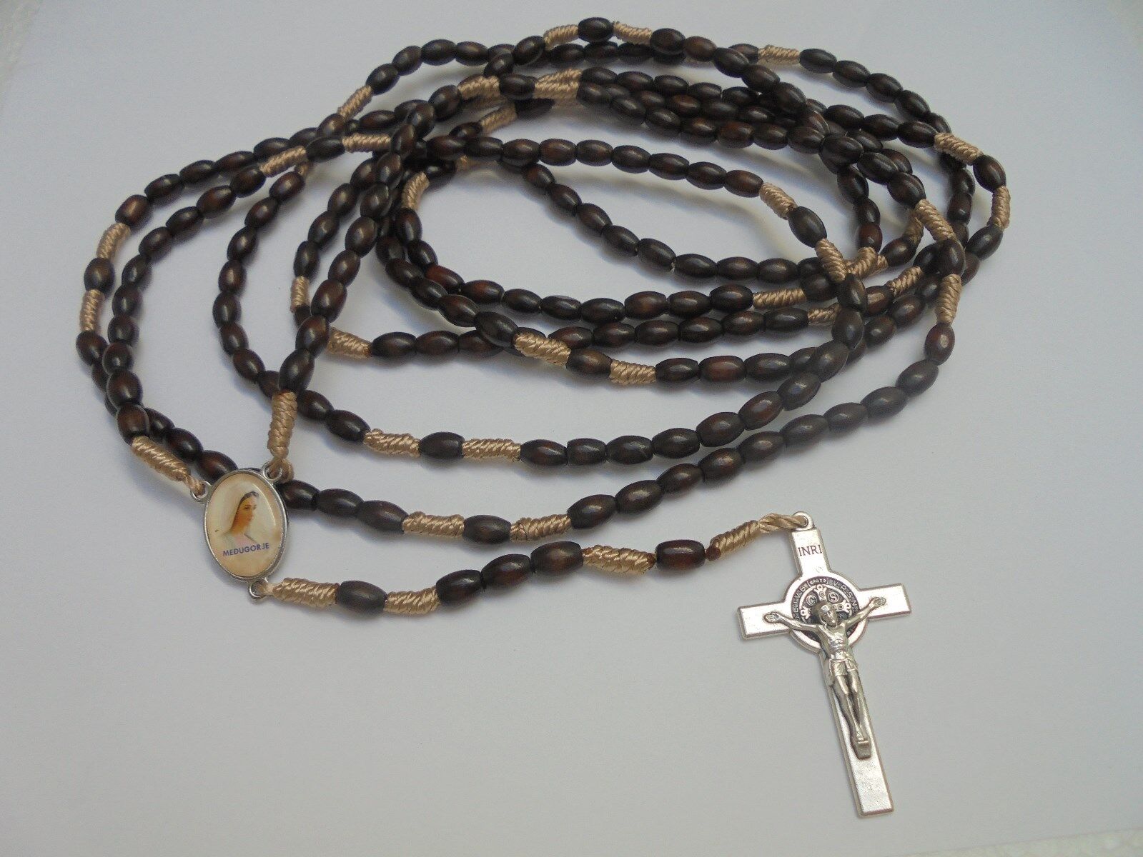 20 Decade Sacred Mysteries Rosary WOOD beads 43inc+Gift Holy Card
