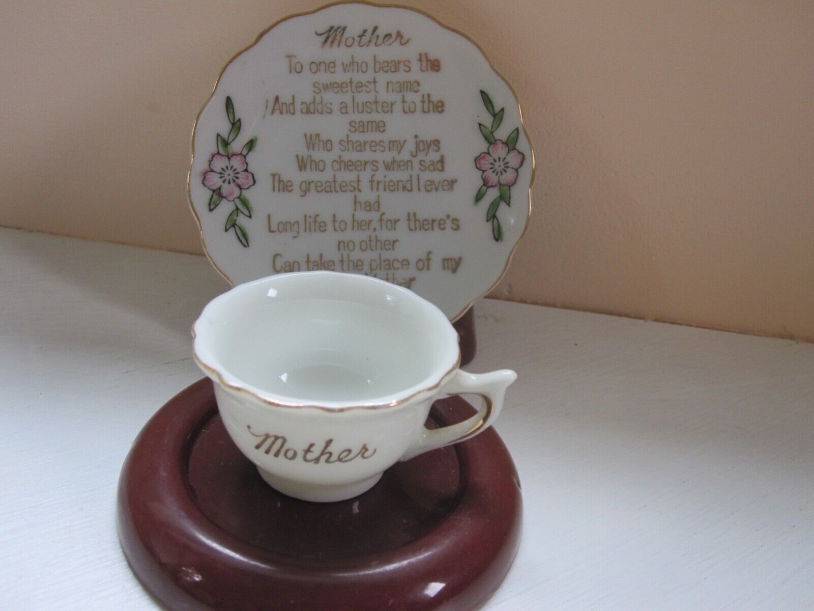 Vintage Tiny Gold Trimmed Plate and Cup With Verse For Mother