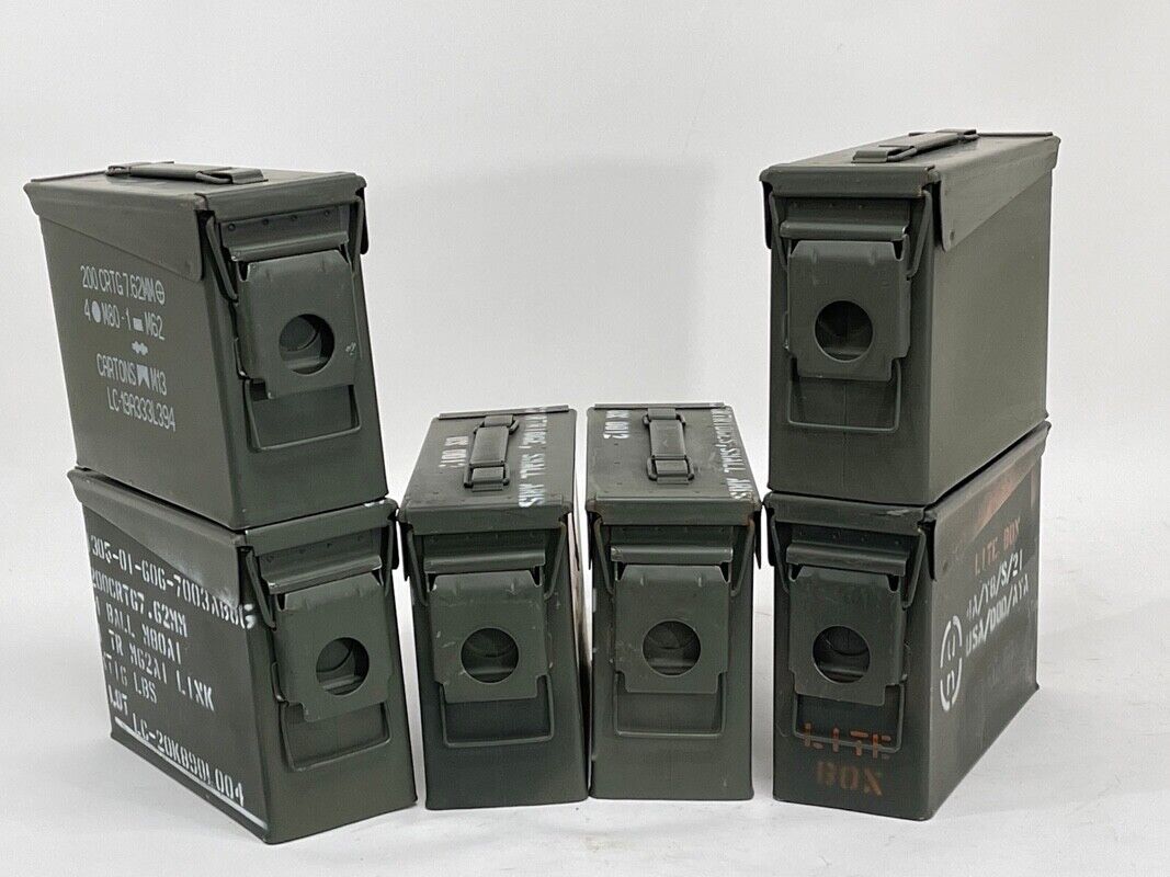 30 Cal Metal Ammo Can – Military Steel Box Ammo Storage - Used - 6 Pack