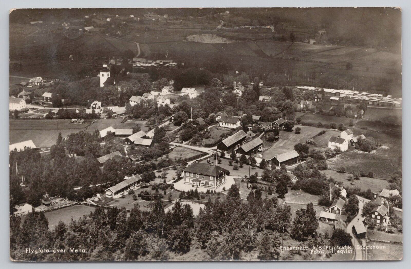 Vena Sweden, Aerial View of the Town RARE, Vintage RPPC Real Photo Postcard