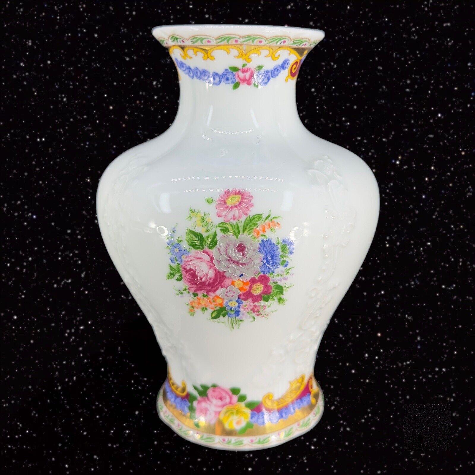 Limoges Fine Porcelain Ceramic Vase With Painted Flowers Vase Marked On Bottom