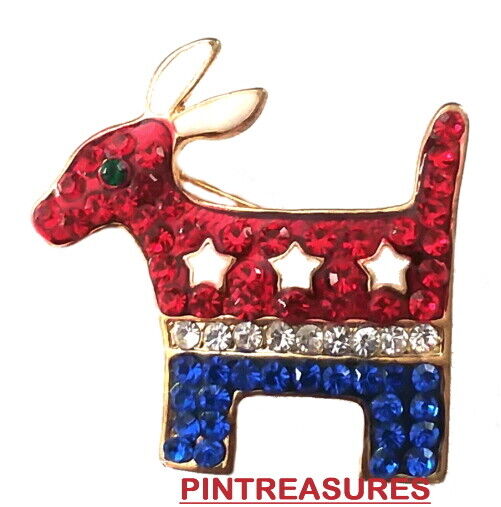 Democrat Pin Mule Classic Rhinestone Historic Democrtic Political Lapel Hat Pin