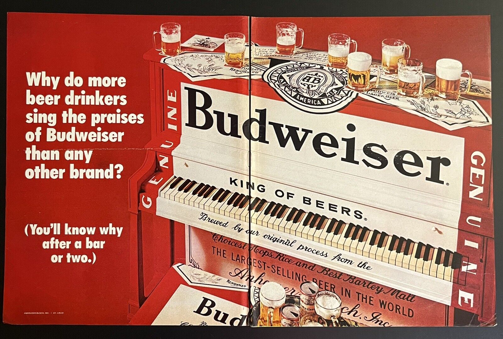 1970 Budweiser Vintage 2 Page Print Ad 20\