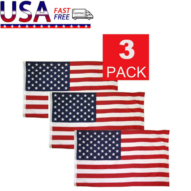 3 Pcs 3x5 Ft American Flag W/ Grommets - United States Flags USA IING