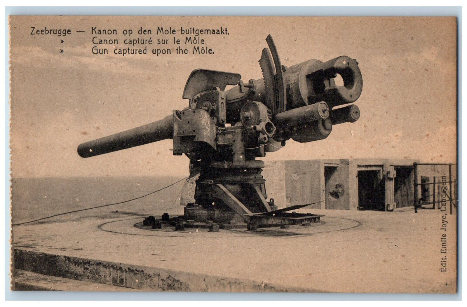 Zeebrugge Belgium Postard Gun Captured Upon The Mole Big Cannon c1910