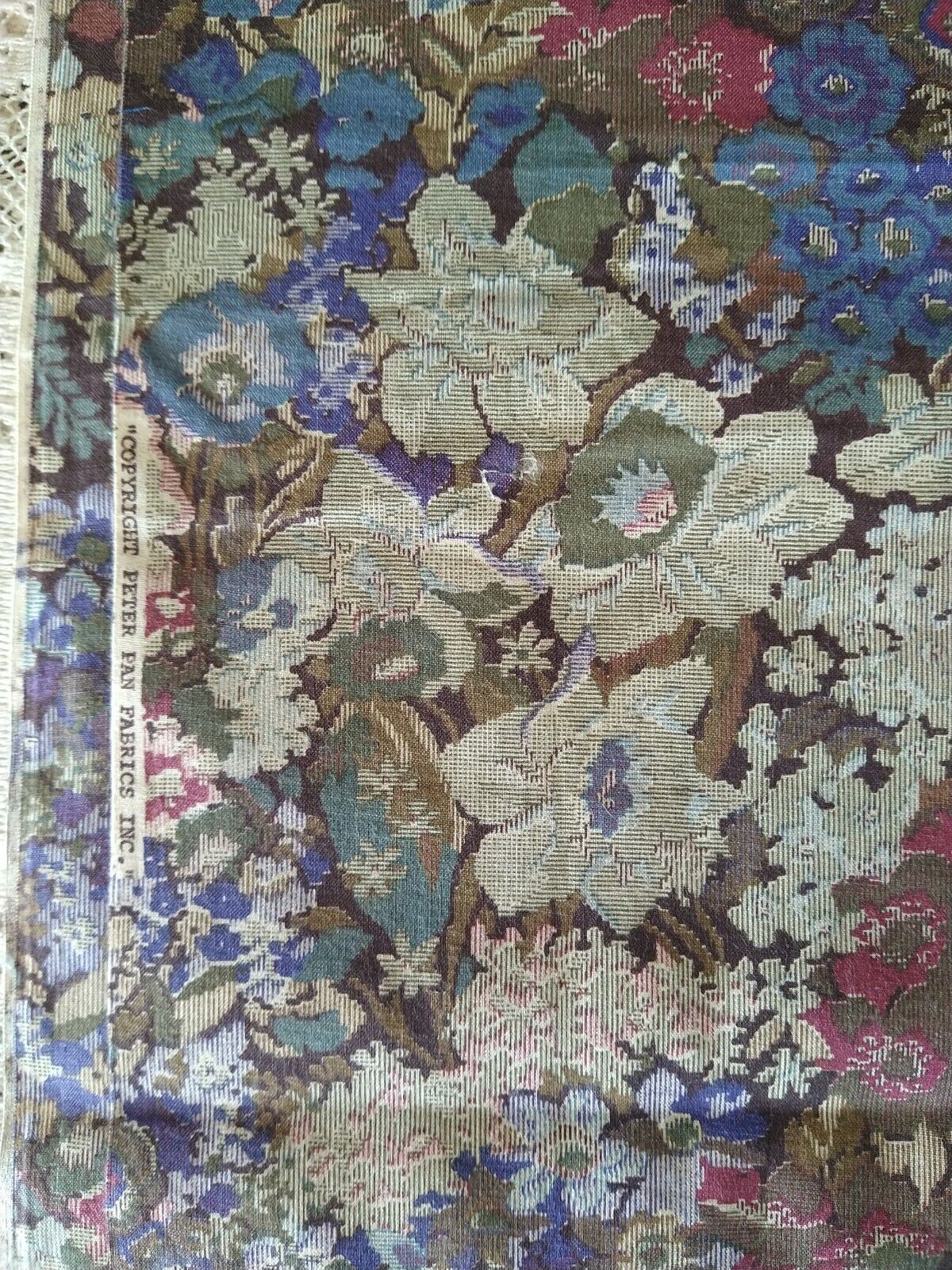 Peter Pan Fabrics Tapestry-Look Cotton SHADES OF BLUE GREEN PURPLE FLORAL BTHY
