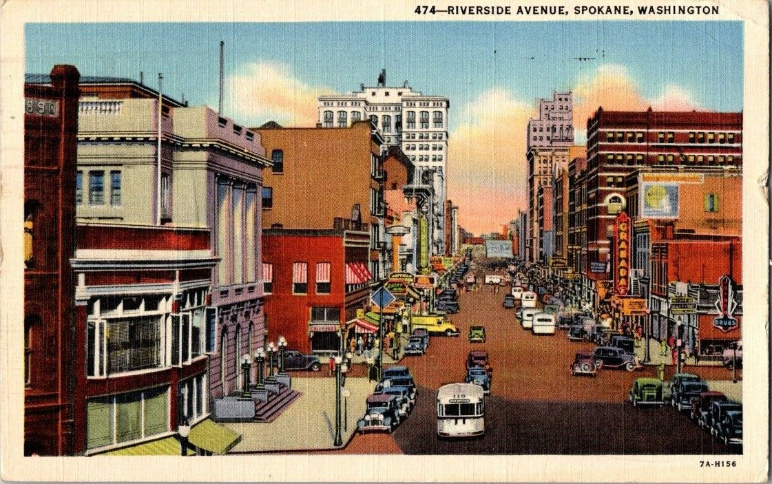 Spokane WA- Washington, Riverside Avenue, Advertisement Antique Vintage Postcard