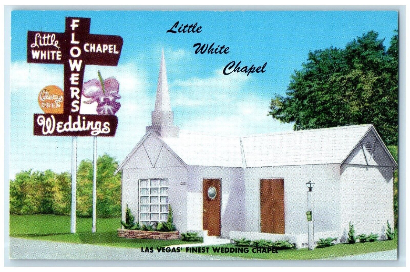 c1960 Little White Chapel Flowers Wedding Las Vegas Nevada NV Vintage Postcard