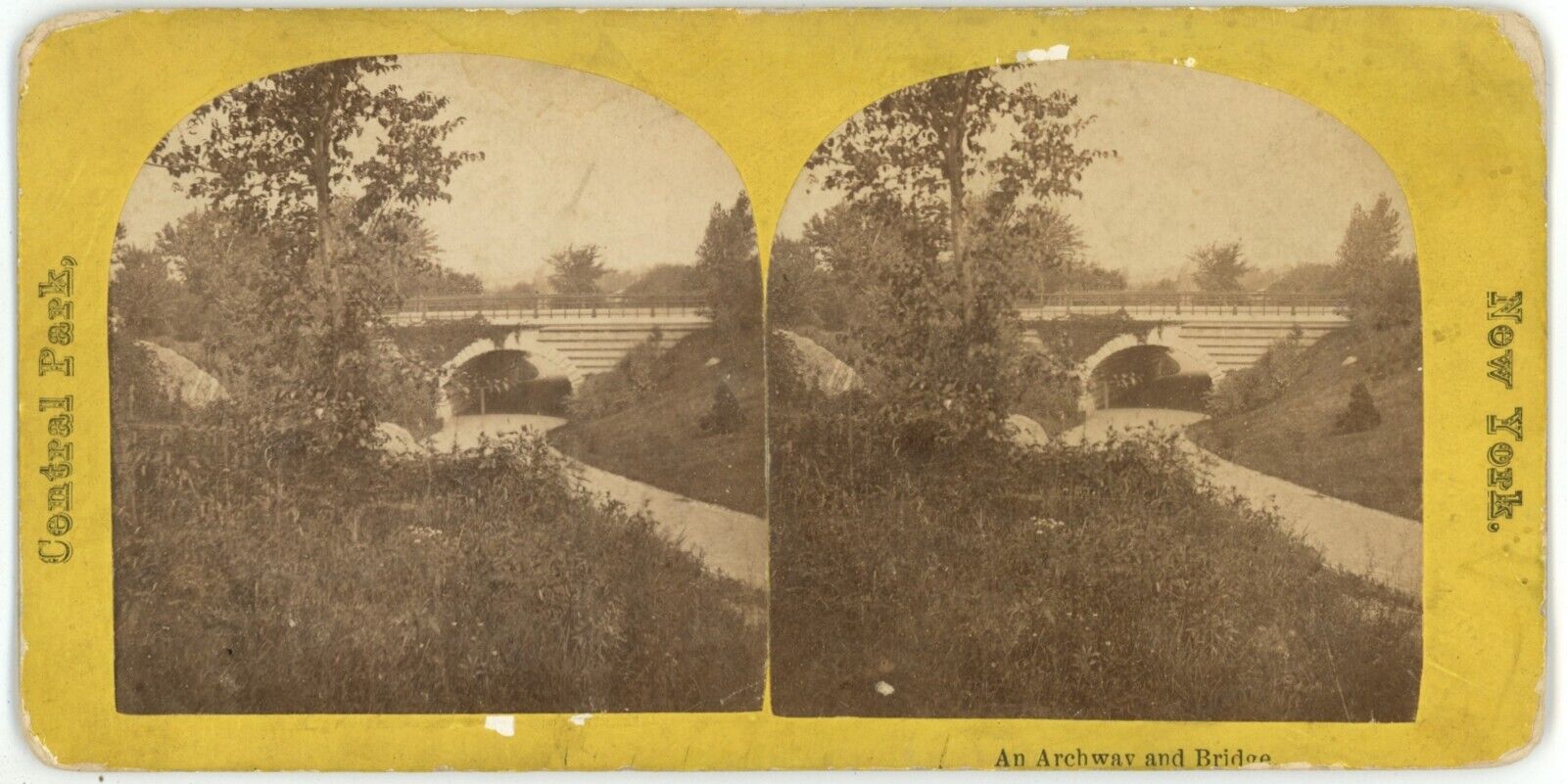 c1900\'s Real Photo Stereoview Central Park An Archway and Bridge New York