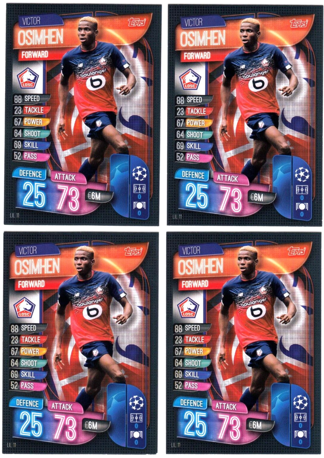 2019-20 x4 Topps Match Attax UCL Victor Osimhen Rookie Base Lille LOSC #LIL11