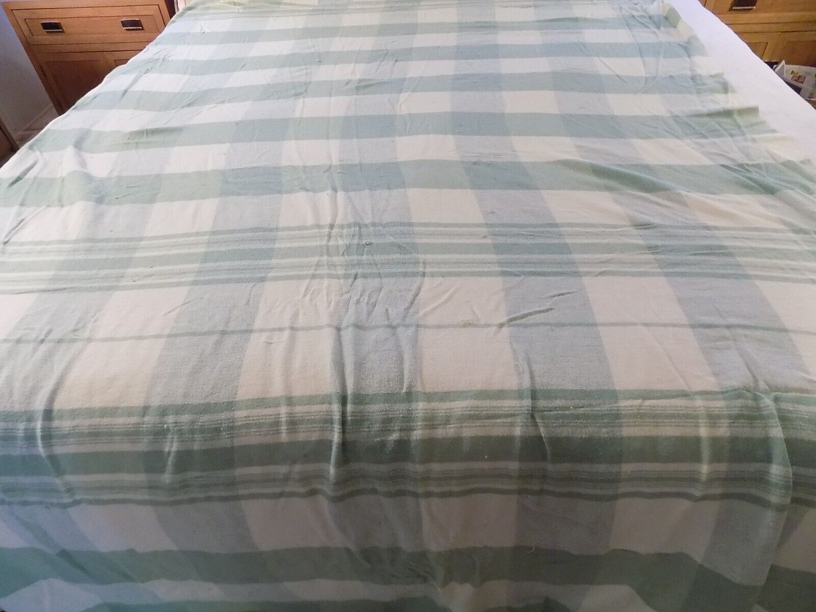 Vtg 1950s EXtra Long CAMP BLANKET Green Cotton Flannel 146x73 Clean Retro