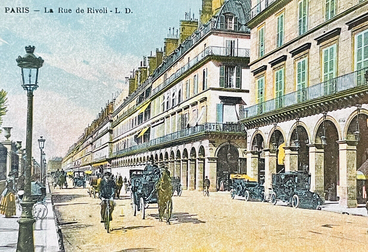 Vintage Paris France Postcard Napolean Battle of Rivoli Street Horse Buggy