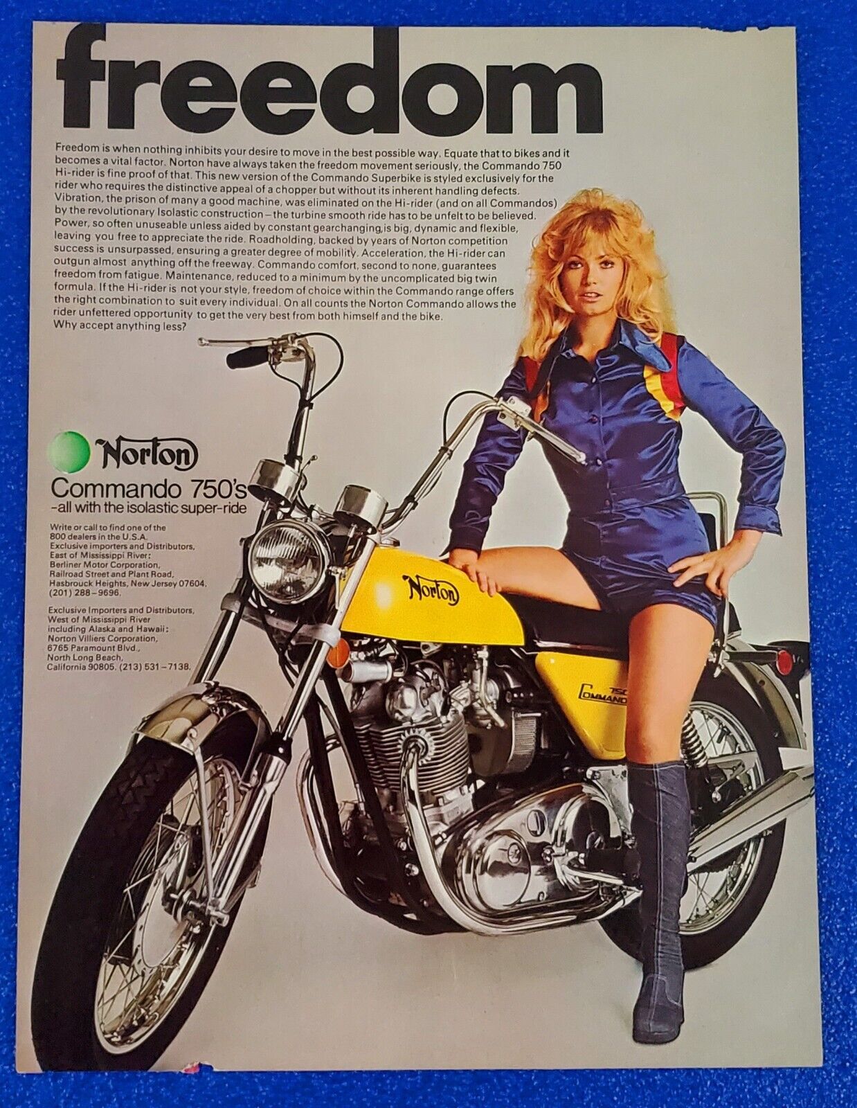 1971 NORTON COMMANDO 750cc MOTORCYCLE ORIGINAL COLOR PRINT AD (LOT YELLOW S24)