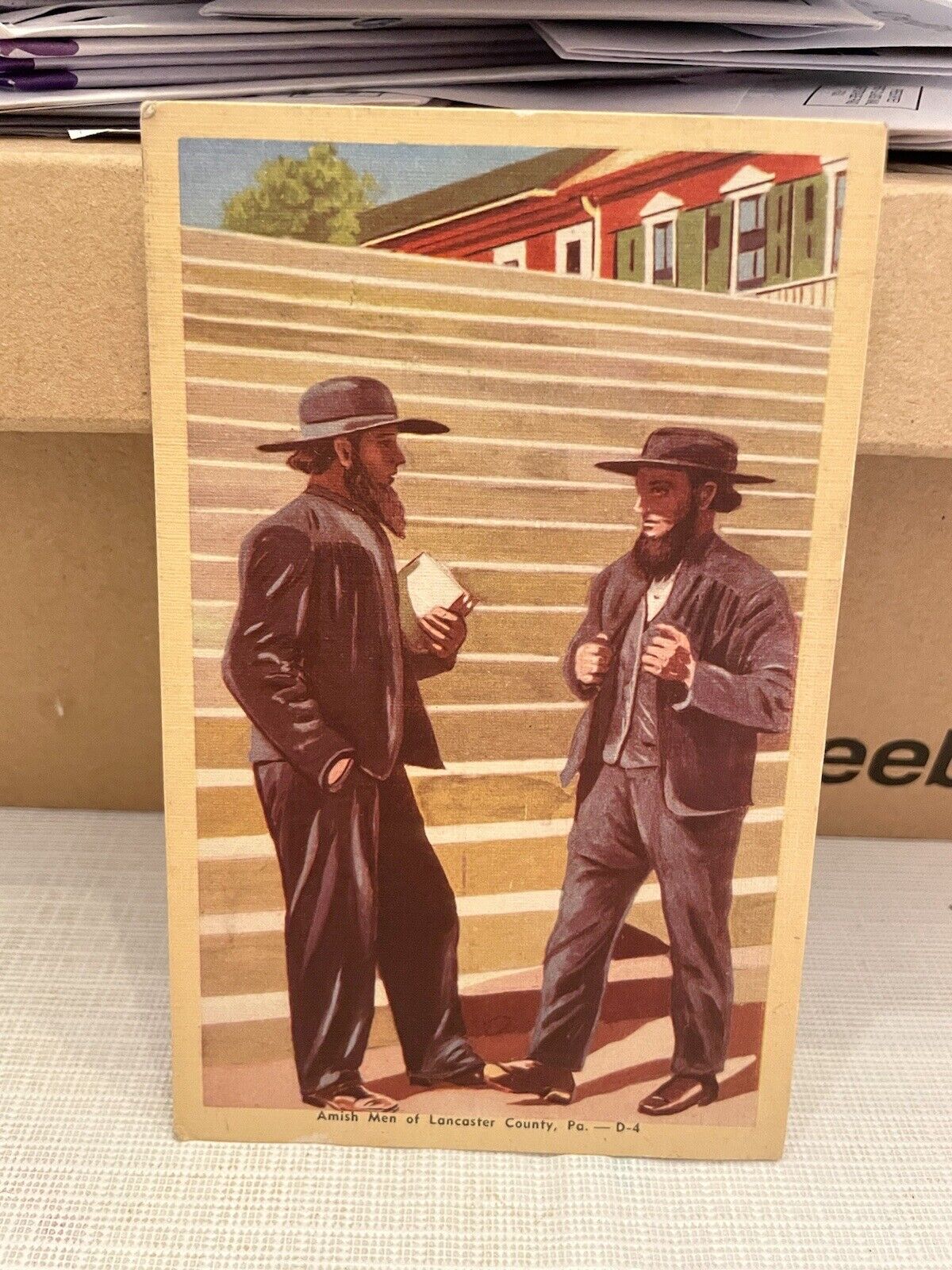 Vtg Postcard Linen Amish Men Of Lancaster County PA Unused