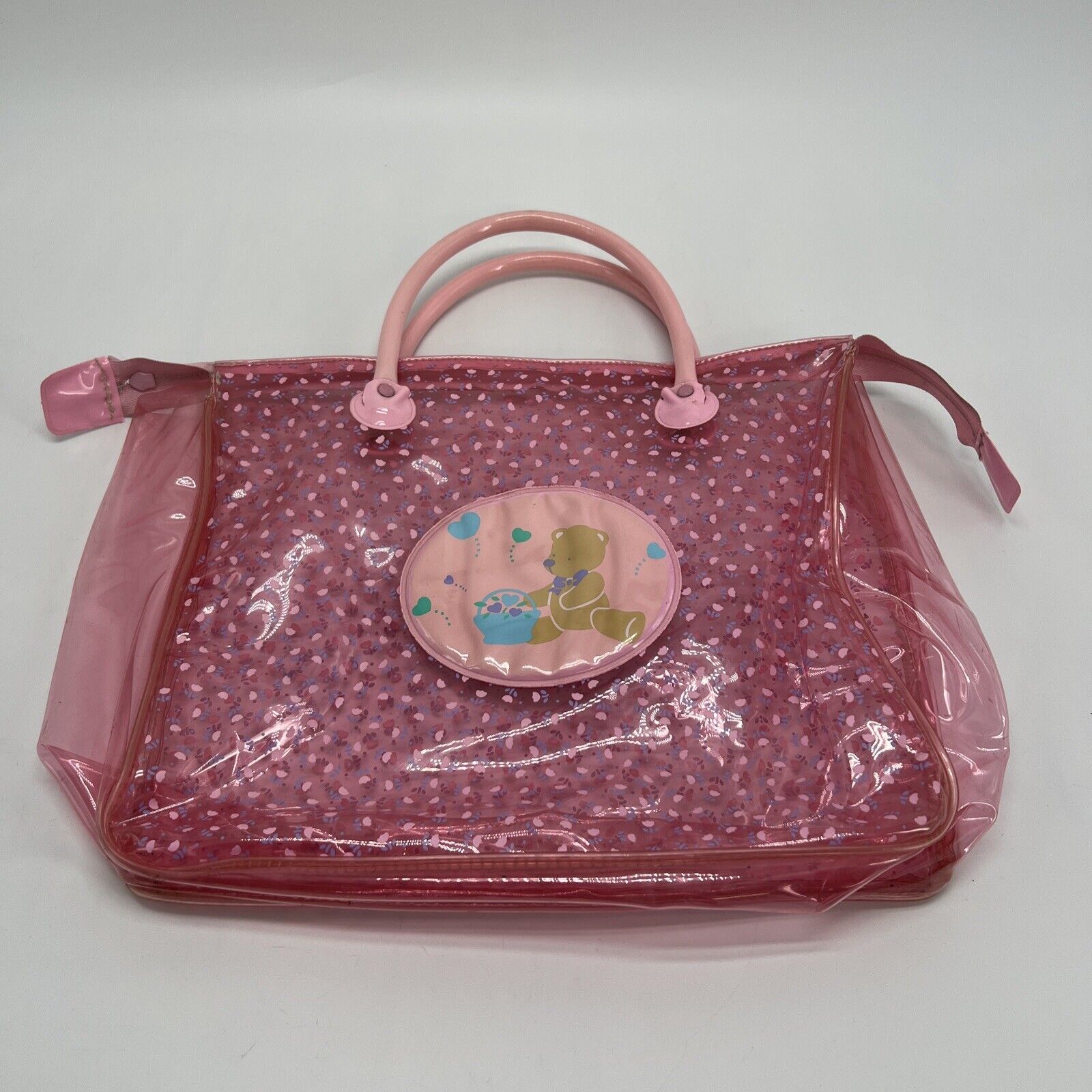 Vintage Sanrio Tweedle Dee Dee Bear Plastic Zipper Bag Tote Bag Pink Read ⬇️