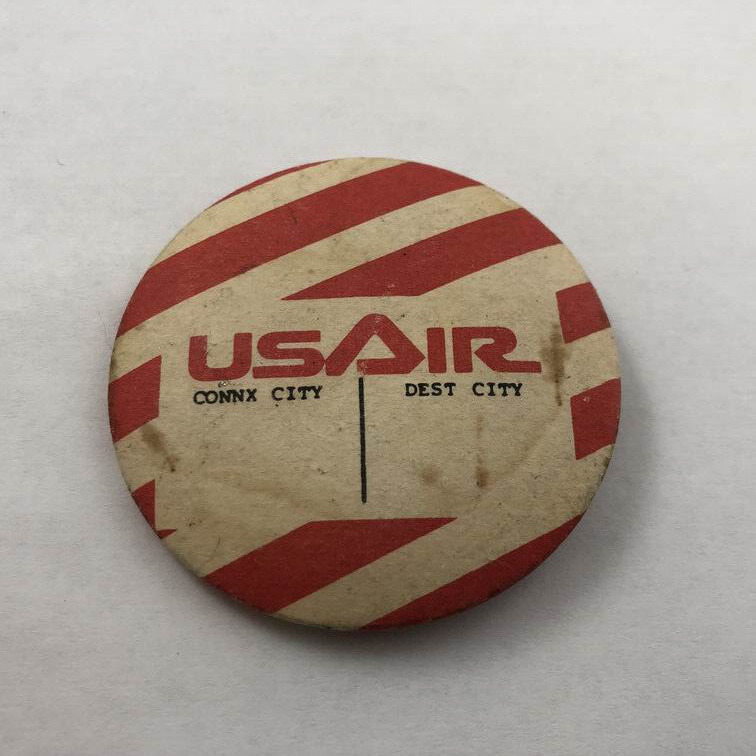 Vintage US AIR Travel Button Connx City | Dest City Button Pin Back