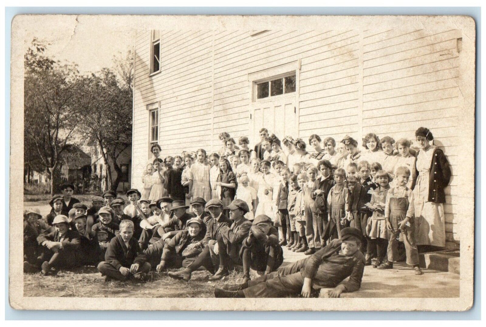 1915 School Children Teacher Students Farnhamville Iowa IA RPPC Photo Postcard
