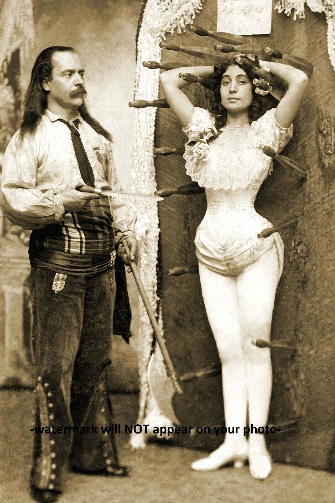  Vintage Scary Knife Thrower Girl PHOTO Circus Carnival Sideshow Act Freak 1900