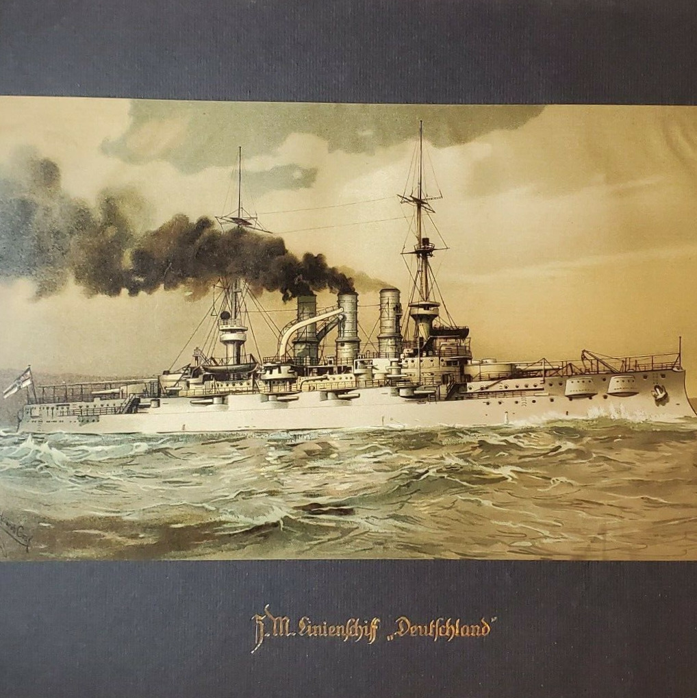 WW1 German Battleship Imperial Navy SMS Deutschland ship print original old sea