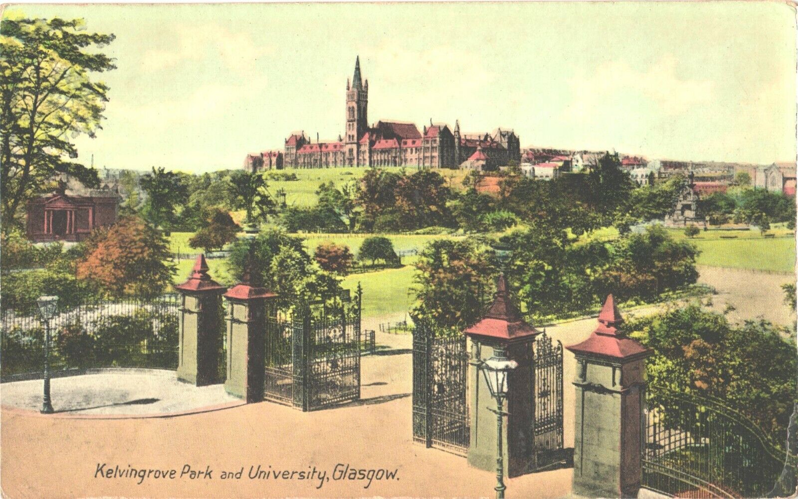 View Of Entrance To Kelvingrove Park And University Glasgow, Scotland Postcard
