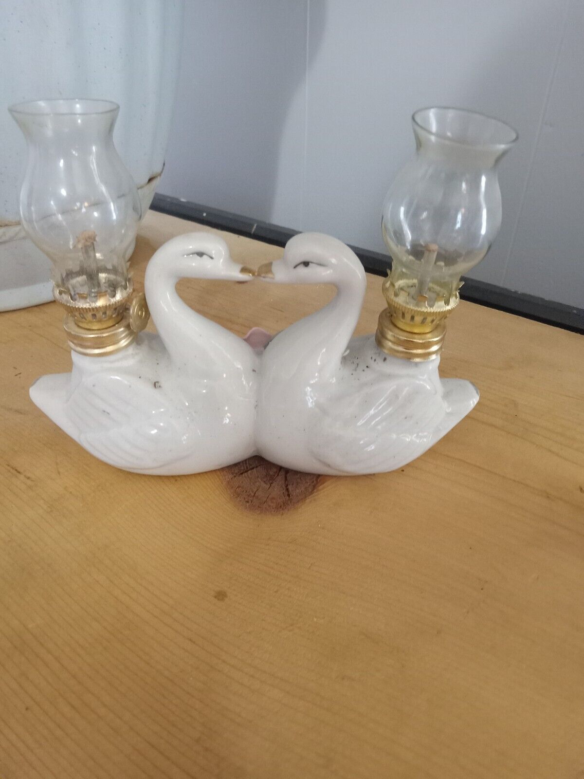 Vintage Victorian double swan oil lamp.  