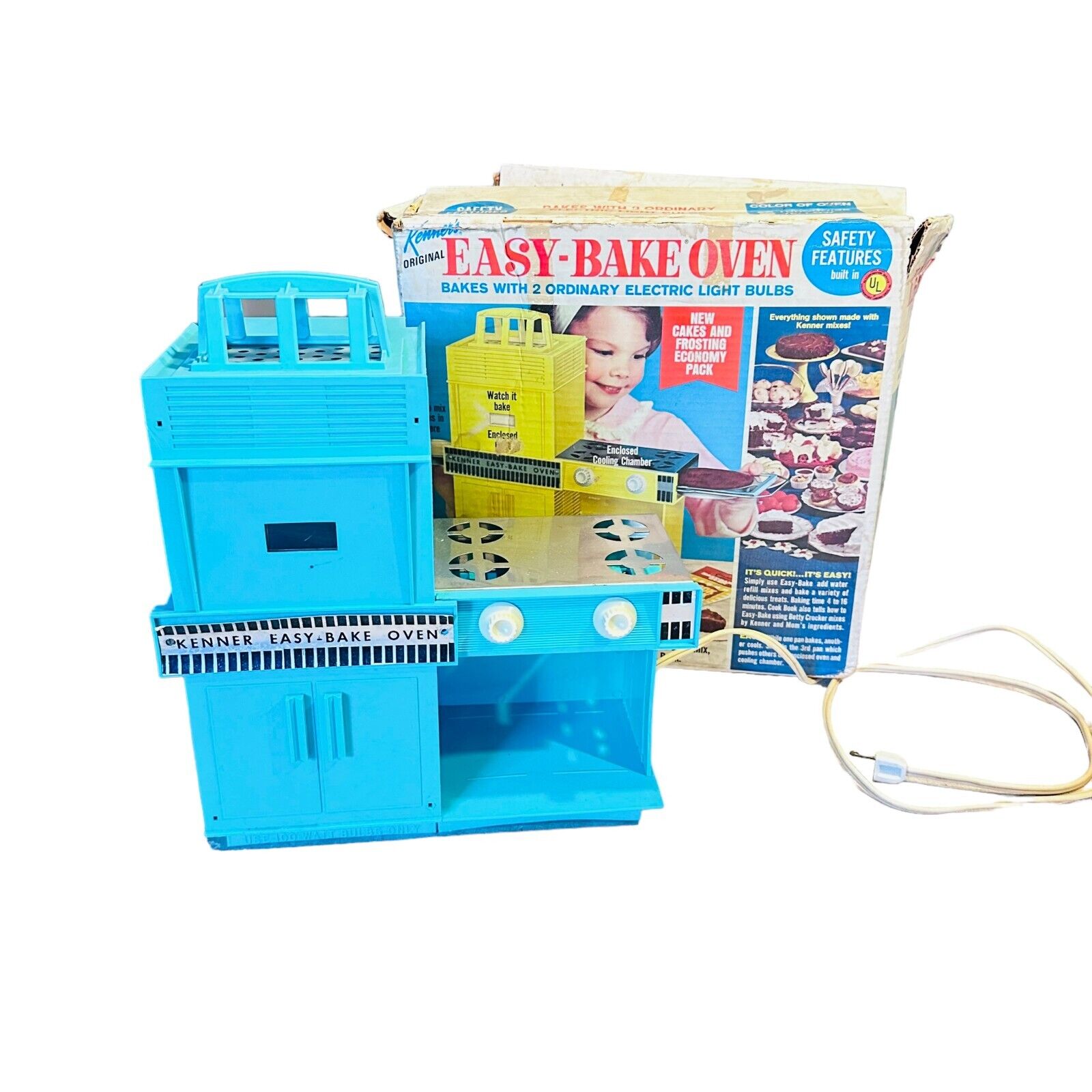 Vintage 1960\'S Kenner Easy Bake Oven Turquoise w/ Original Box Accessories #1350