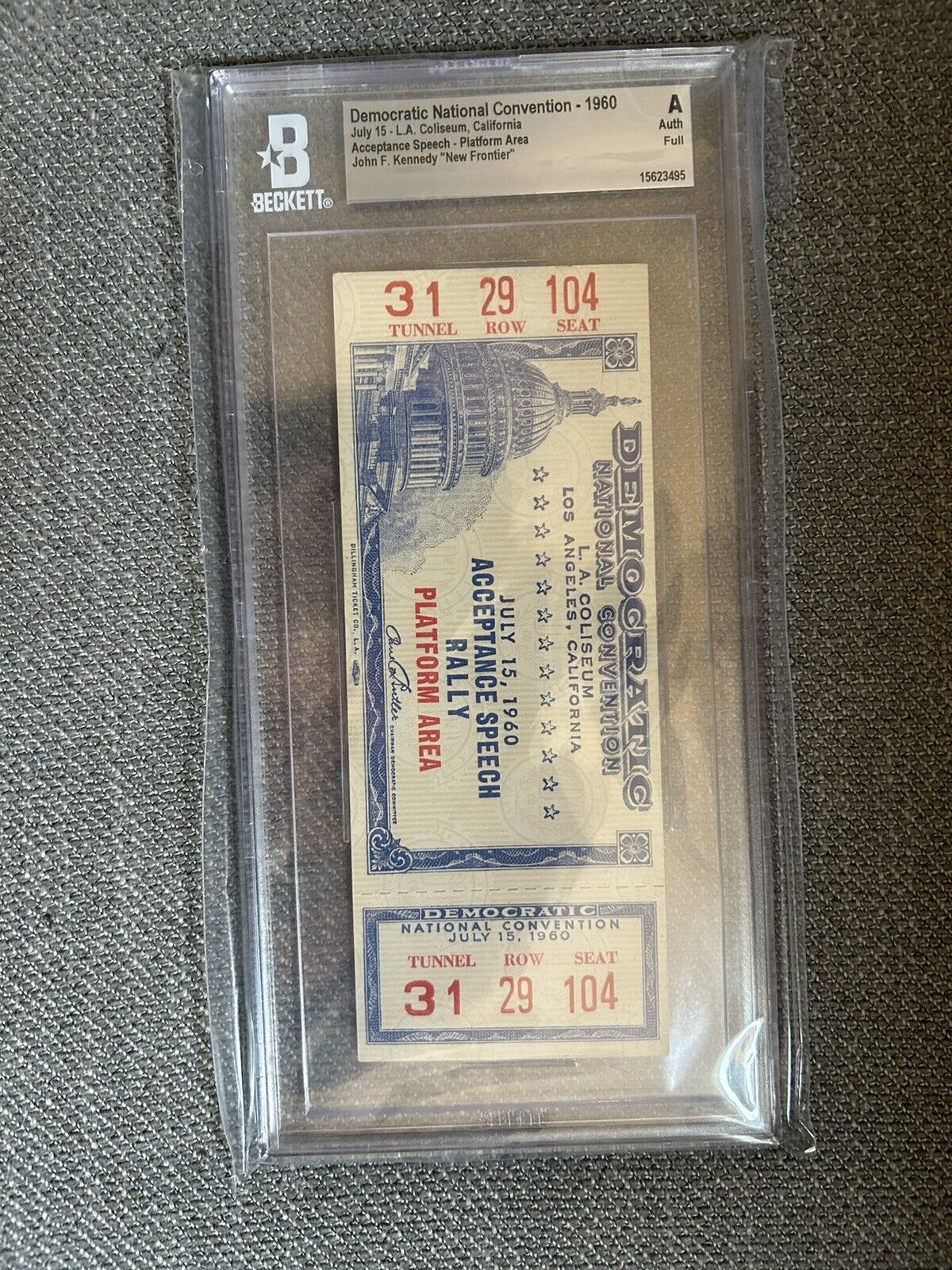 1960 Democratic National Convention JFK Mint Ticket Beckett New Frontier