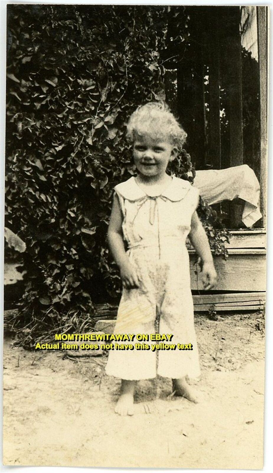 c1920 Photo Cute Barefoot Toddler Curly Hair Hansborough Del Rio Texas TX