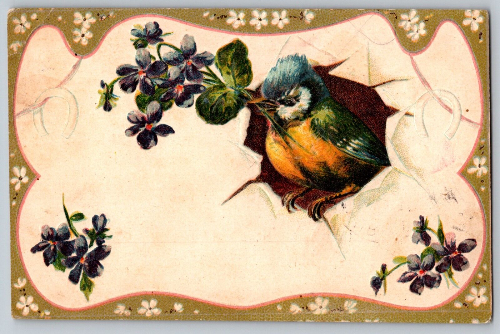 Vintage Postcard A Token Of Love Bird Brings Flower 1908 Vintage Postcard