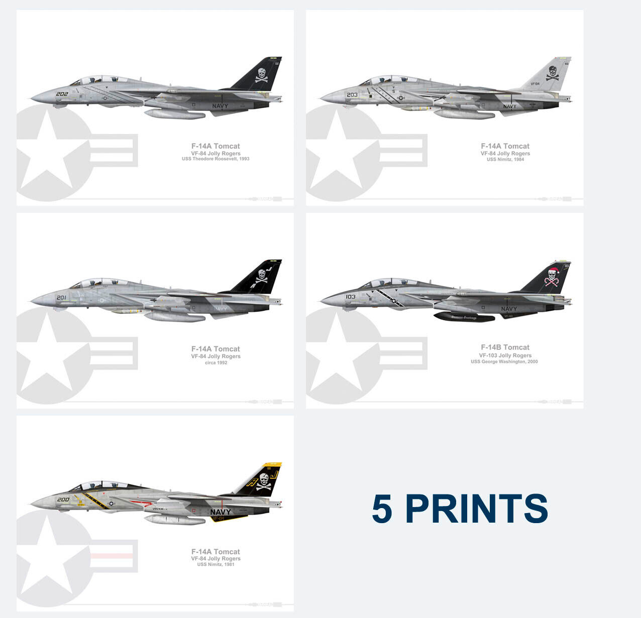 Warhead Illustrated Jolly Rogers F-14 Tomcat Set 2 Aircraft Print Bundle