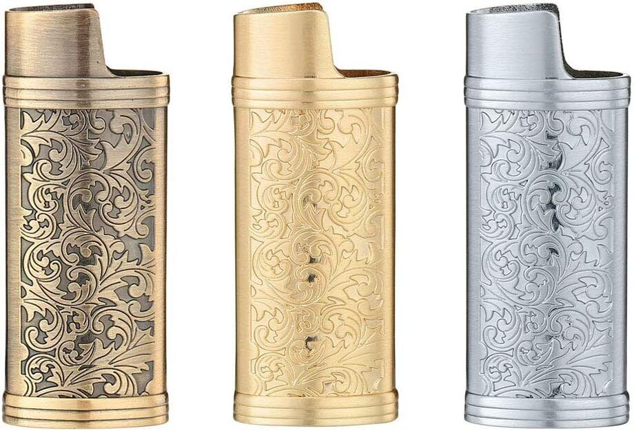3 Pcs Lighter Case Sleeve Holder Cover Fits Mini BIC Lighter Bronze Silver Gold