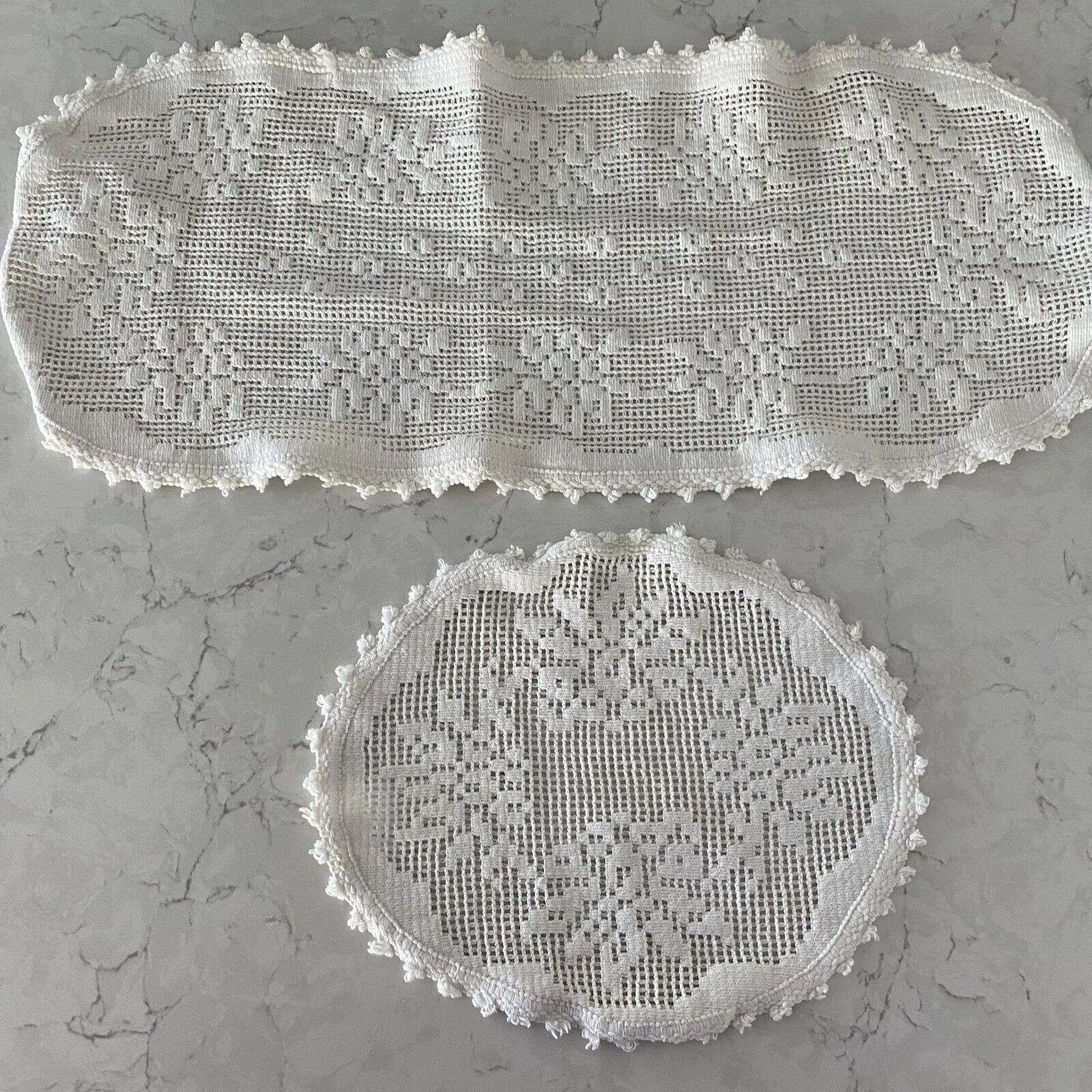Off White Lace Crochet Doily Tablecloth Placemats Handmade Decorative Lot of 2
