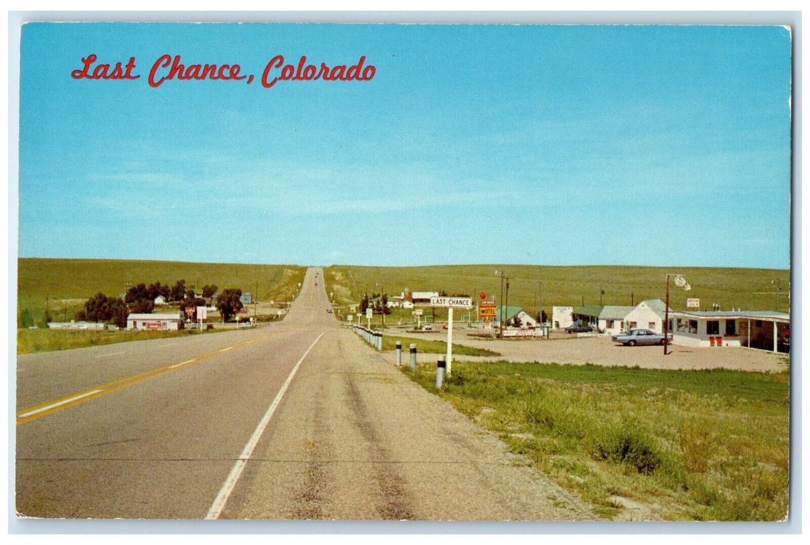 c1950's US Highway 36 Motel Cars Scene Last Chance Colorado CO Vintage Postcard