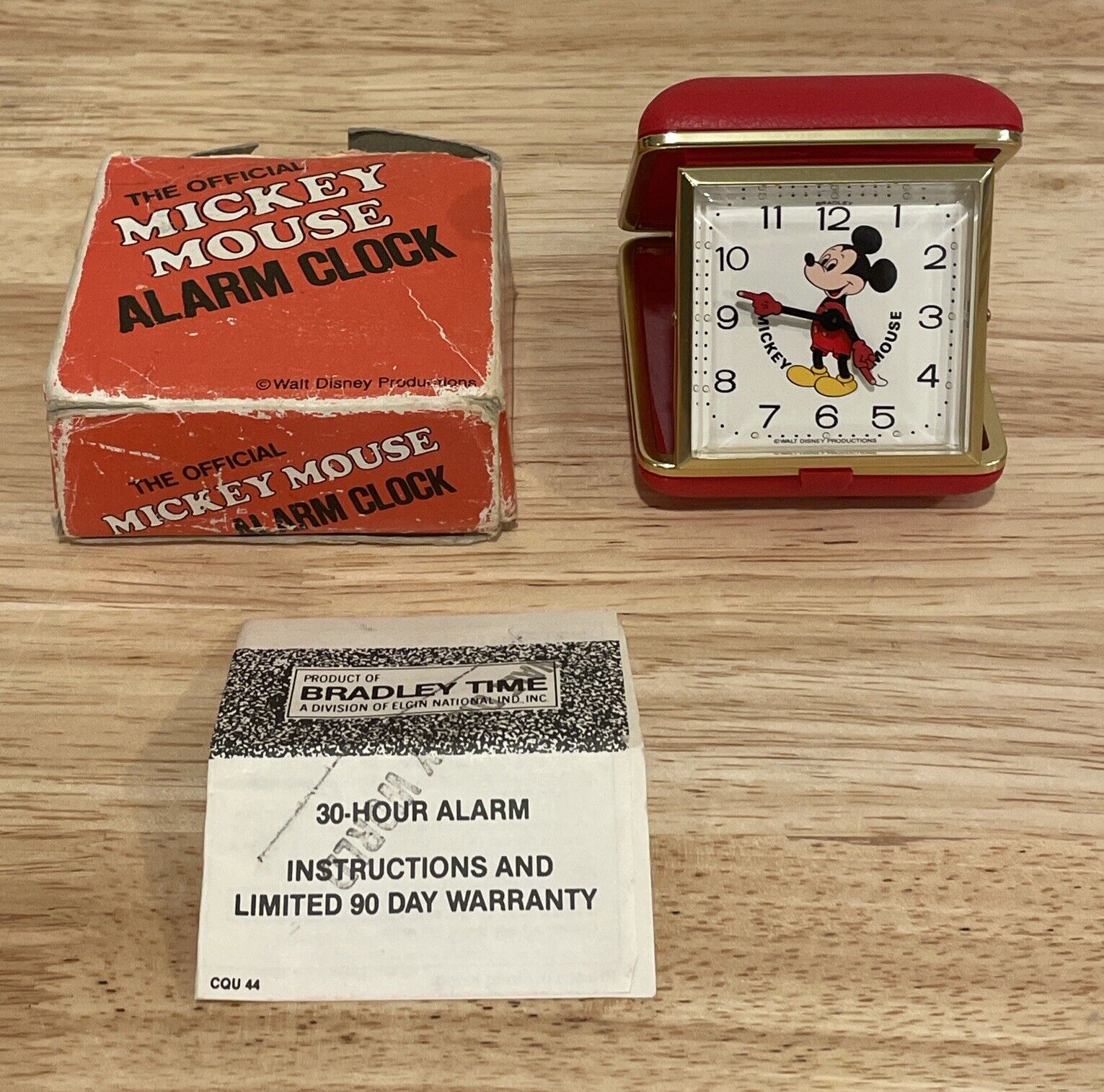 Vintage Bradley Mickey Mouse Travel Alarm Clock Walt Disney Productions with Box