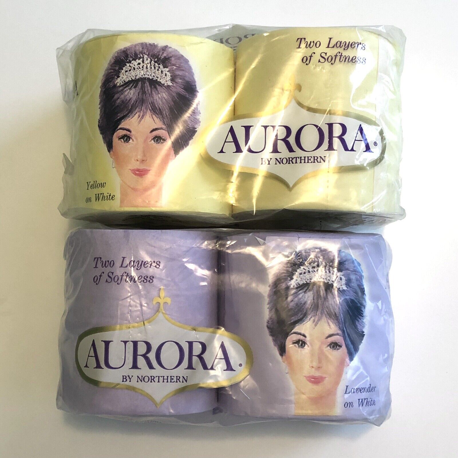 2 2-Packs 1 Yellow 1 Lavender Vintage Aurora Toilet Paper 1960’s Bathroom Sealed